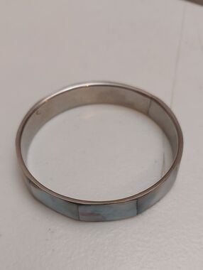 Blue Iridescent MOP Shell Inlay Bangle Bracelet